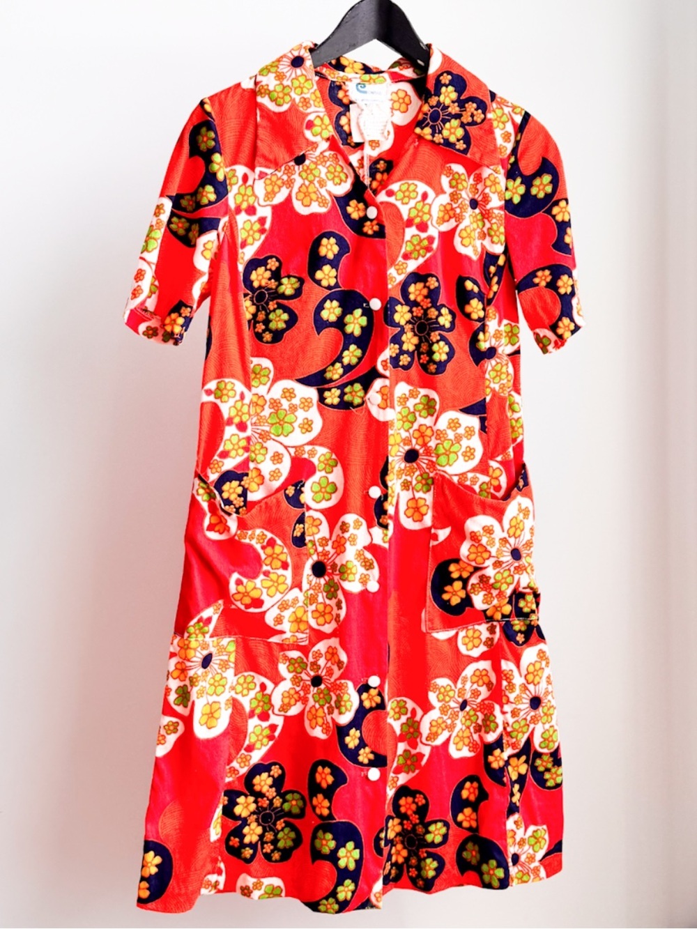 Vtg 60s Conrad Montreal Mod Floral Hostess Dress S Flower Power Festival